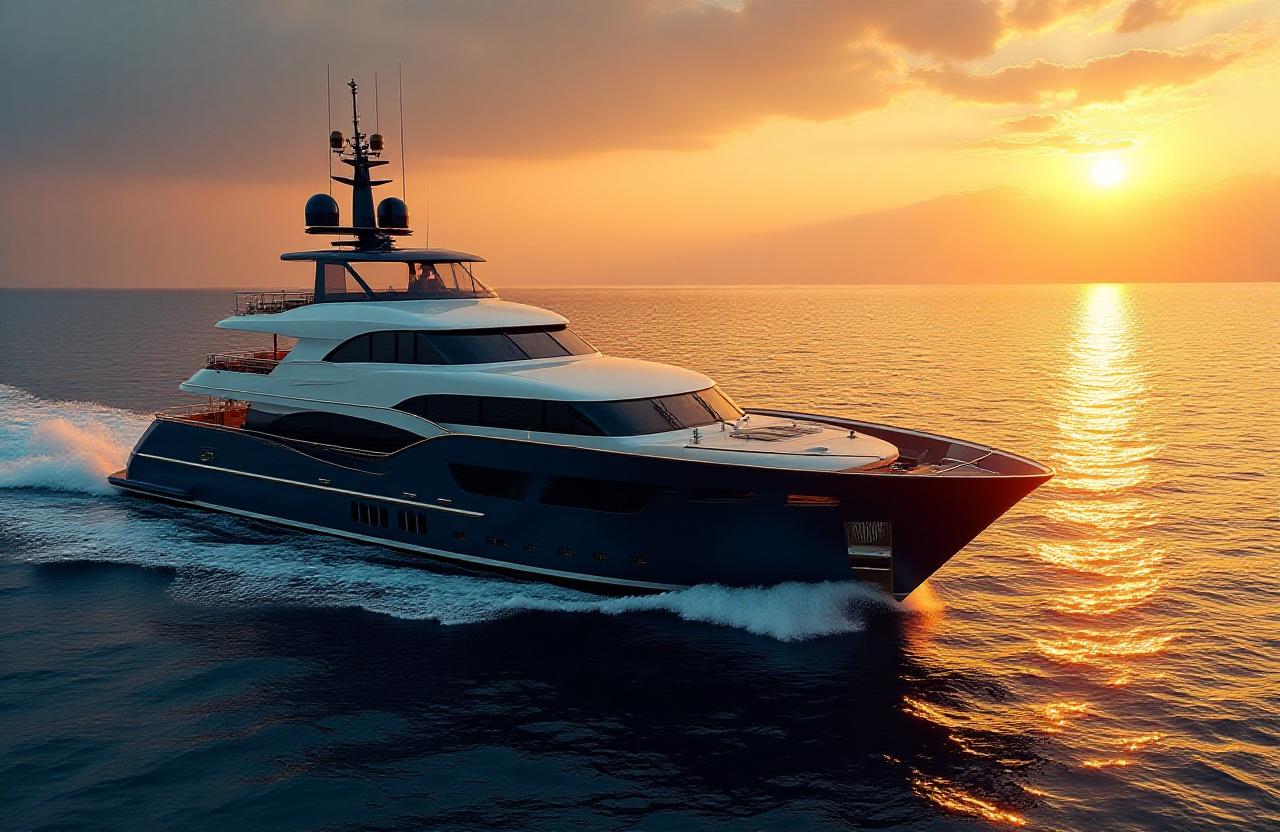 Yacht di lusso al tramonto nel Mediterraneo